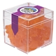 aerial view a clear & gummy bears fill option cube shaped acrylic container with candy, image 9 of 9