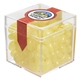 aerial view a clear & jelly beans fill option cube shaped acrylic container with candy, image 11 of 12