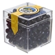 aerial view a clear & jelly beans fill option cube shaped acrylic container with candy, image 3 of 12