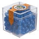 aerial view a clear & jelly beans fill option cube shaped acrylic container with candy, image 4 of 12