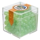 aerial view a clear & jelly beans fill option cube shaped acrylic container with candy, image 6 of 12