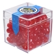 aerial view a clear & jelly beans fill option cube shaped acrylic container with candy, image 9 of 12