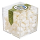 aerial view a clear & jelly beans fill option cube shaped acrylic container with candy, image 10 of 12