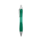 aerial view a translucent green with satin silver finish rio ballpoint pen with contoured rubber grip, image 1 of 3