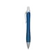 aerial view a metallic blue with satin silver finish rio ballpoint pen with contoured rubber grip, image 1 of 3