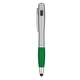 aerial view a silver with green grip trio pen with led light and stylus, image 1 of 3