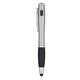 aerial view a silver with black grip trio pen with led light and stylus, image 1 of 3