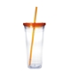 aerial view a clear/orange/orange 24 oz good value(tm) clear tumbler with colored lid, image 1 of 2