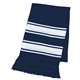 aerial view a navy/white two - tone knit scarf with fringe, image 1 of 2