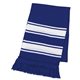 aerial view a royal blue/white two - tone knit scarf with fringe, image 1 of 2