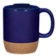 aerial view a cobalt blue 14 oz botttom cork base ceramic mug, image 1 of 2