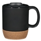 aerial view a black 14 oz botttom cork base ceramic mug, image 1 of 2