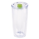 aerial view a clear with lime green lid slider 19 oz everest clarity tumbler, image 1 of 2