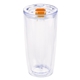 aerial view a clear with orange lid slider 19 oz everest clarity tumbler, image 1 of 2