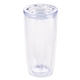 aerial view a clear with white lid slider 19 oz everest clarity tumbler, image 1 of 2