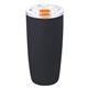 aerial view a matte black with orange lid slider 19 oz everest noir recycled tumbler, image 1 of 2