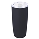 aerial view a matte black with white lid slider 19 oz everest noir recycled tumbler, image 1 of 2