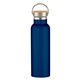 aerial view a navy 21 oz tipton stainless steel bottle with bamboo lid, image 1 of 5