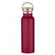 aerial view a maroon 21 oz tipton stainless steel bottle with bamboo lid, image 1 of 5