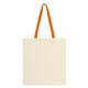 aerial view a natural with orange penny wise cotton canvas tote bag, image 1 of 2