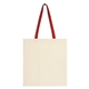 aerial view a natural with red penny wise cotton canvas tote bag, image 1 of 2
