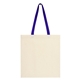 aerial view a natural with purple penny wise cotton canvas tote bag, image 1 of 2