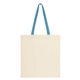 aerial view a natural with teal penny wise cotton canvas tote bag, image 1 of 2