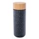 aerial view a black 10 oz speckled stoneware tumbler, image 1 of 2