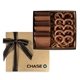 a gold 6 piece cookie gift box with chocolate pretzels