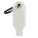 aerial view a black 1.9 oz spf 30 sunscreen in clear bottle with carabiner, image 1 of 9