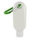 aerial view a green 1.9 oz spf 30 sunscreen in clear bottle with carabiner, image 1 of 2