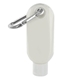 aerial view a silver tone 1.9 oz spf 30 sunscreen in clear bottle with carabiner, image 1 of 2