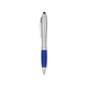 aerial view a satin silver with blue rubberized grip satin stylus pen, image 1 of 3