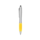 aerial view a satin silver with yellow rubberized grip satin stylus pen, image 1 of 3