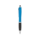 aerial view a light blue with black rubberized grip satin stylus pen, image 1 of 3