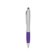 aerial view a satin silver with purple rubberized grip satin stylus pen, image 1 of 3