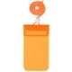 aerial view a translucent orange waterproof pouch with neck cord, image 1 of 2