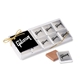 a silver twenty piece chocolate foiled square box