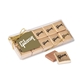 a gold twenty piece chocolate foiled square box