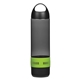 aerial view a translucent charcoal with lime green 16 oz tritan(tm) rumble bottle with speaker, image 1 of 4