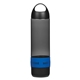 aerial view a translucent charcoal with blue 16 oz tritan(tm) rumble bottle with speaker, image 1 of 3