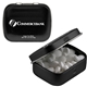 aerial view a black mini hinged mints with multiple tin color, decal, flavor options, image 1 of 3
