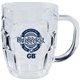 a clear 8 oz plastic german style dimple mug with handle