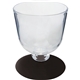 a clear bowl & black stem 7 oz short stem plastic wine glass with your choice of base color