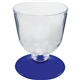 a clear bowl & blue stem 7 oz short stem plastic wine glass with your choice of base color