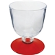 a clear bowl & red stem 7 oz short stem plastic wine glass with your choice of base color