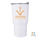 aerial view a white contoured 20 oz stainless steel tumbler, image 1 of 3