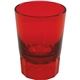 a red 2 oz premium plastic fluted shot glass