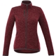 aerial view a maroon heather (384) womens tremblant sweater knit full zip jacket with thumb holes, image 1 of 4