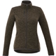 aerial view a loden heather (684) womens tremblant sweater knit full zip jacket with thumb holes, image 1 of 5